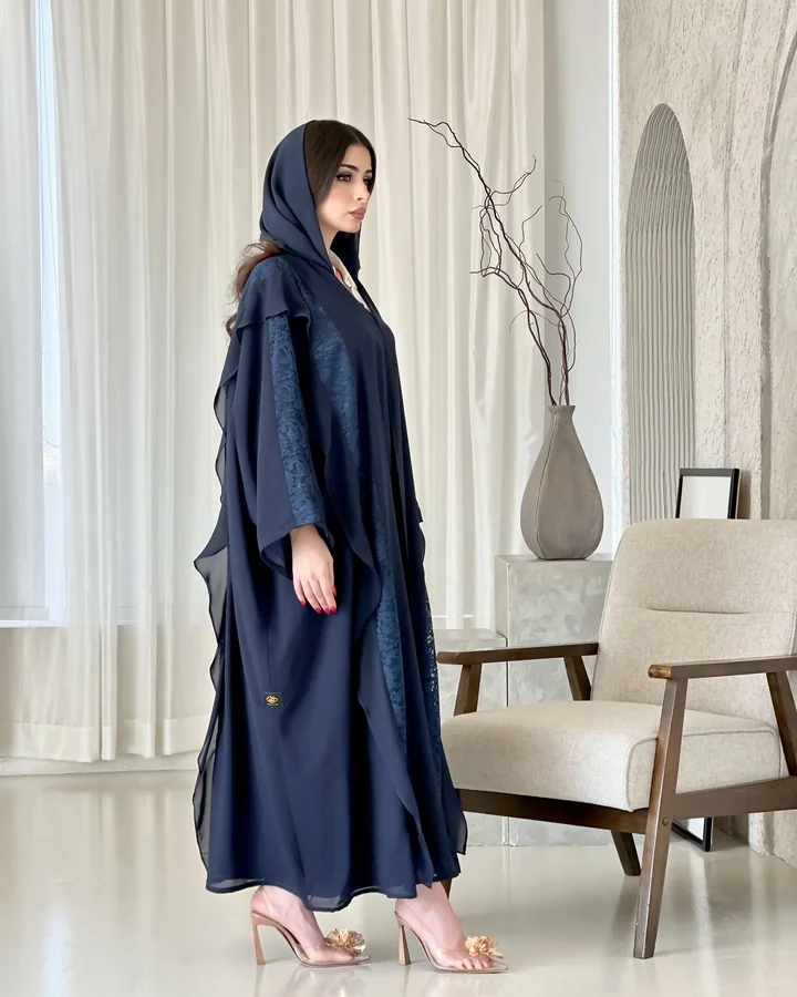 عباية شيفون بتفاصيل دانتيل — HDB142