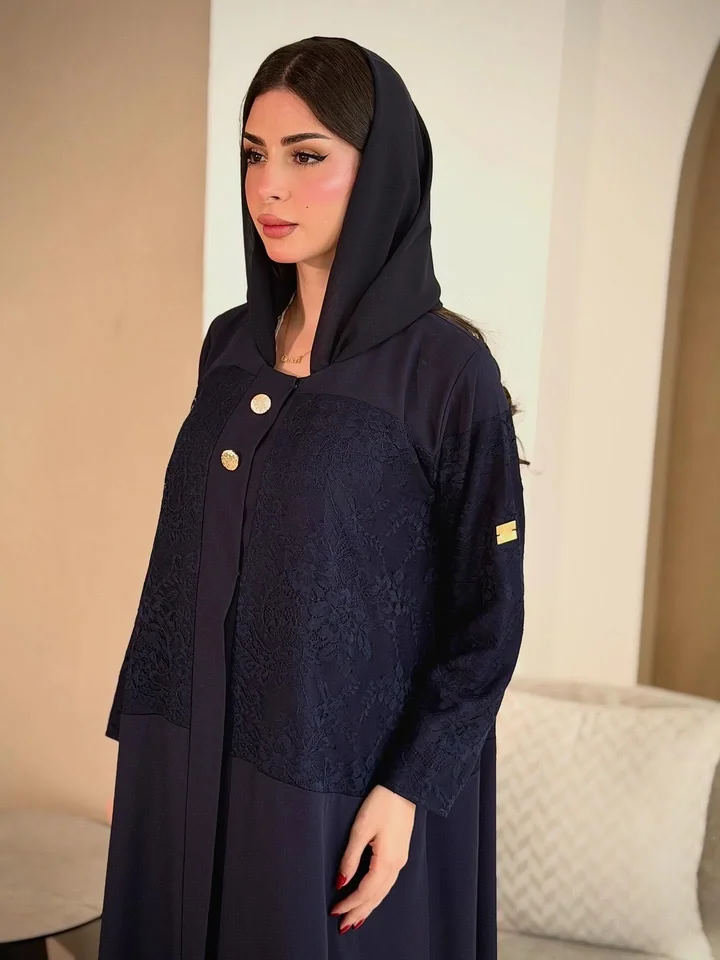 عباية كريب بتفاصيل دانتيل — ND2-DEEP-BLUE